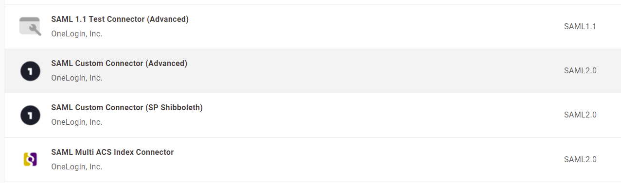 List of SAML connectors