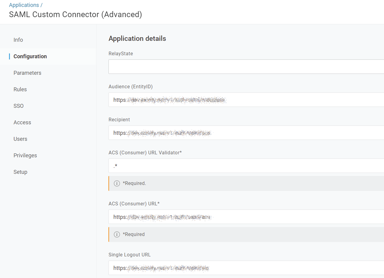 Configuration of SAML2 in OneLogin