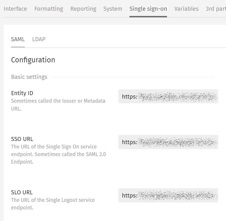 SAML configuration in the Exivity GUI
