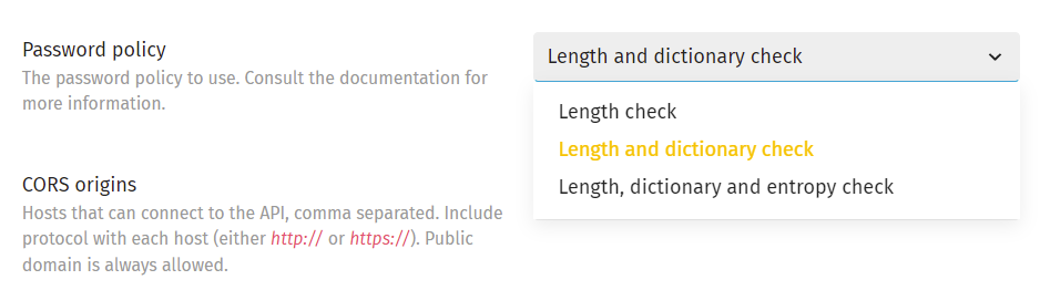 Password policy configuration