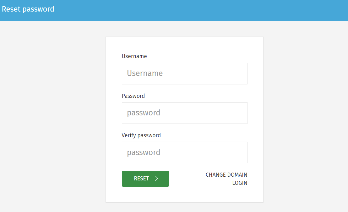 Password reset menu