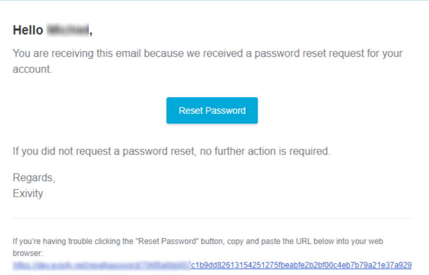 Password reset email