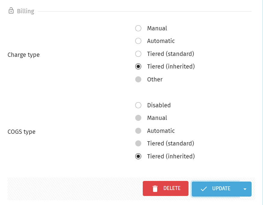 Updating a service to a Tiered charge type