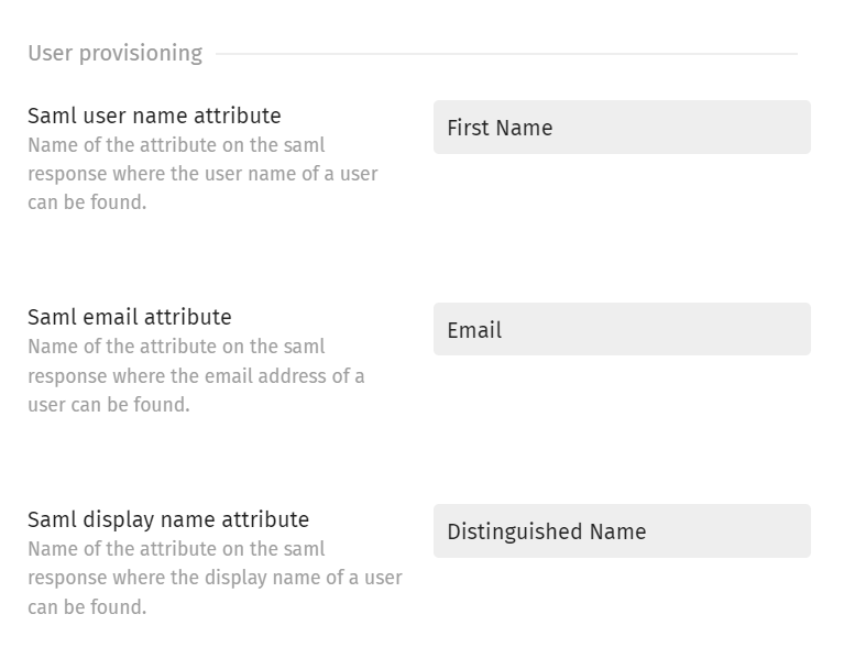 User Provisioning attributes